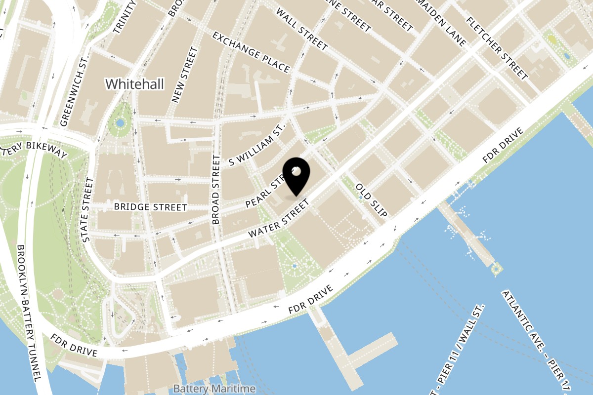 Map showing the location of Twentyonegrains FiDi on 100 Pearl St in New York