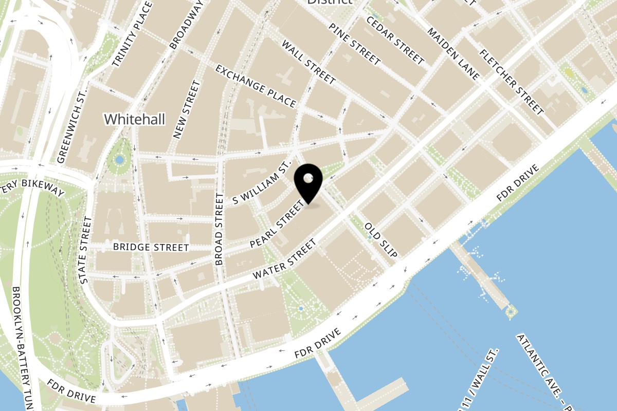Map showing the location of Twentyonegrains FiDi on 100 Pearl St in New York